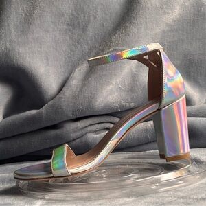 Stuart Weitzman Metallic Nudist Block Leather ankle strap sandals size 6